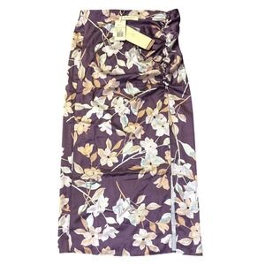 Gottex Floral Ruched Midi Skirt Slit Small, Color: Mauve NWT Elegant